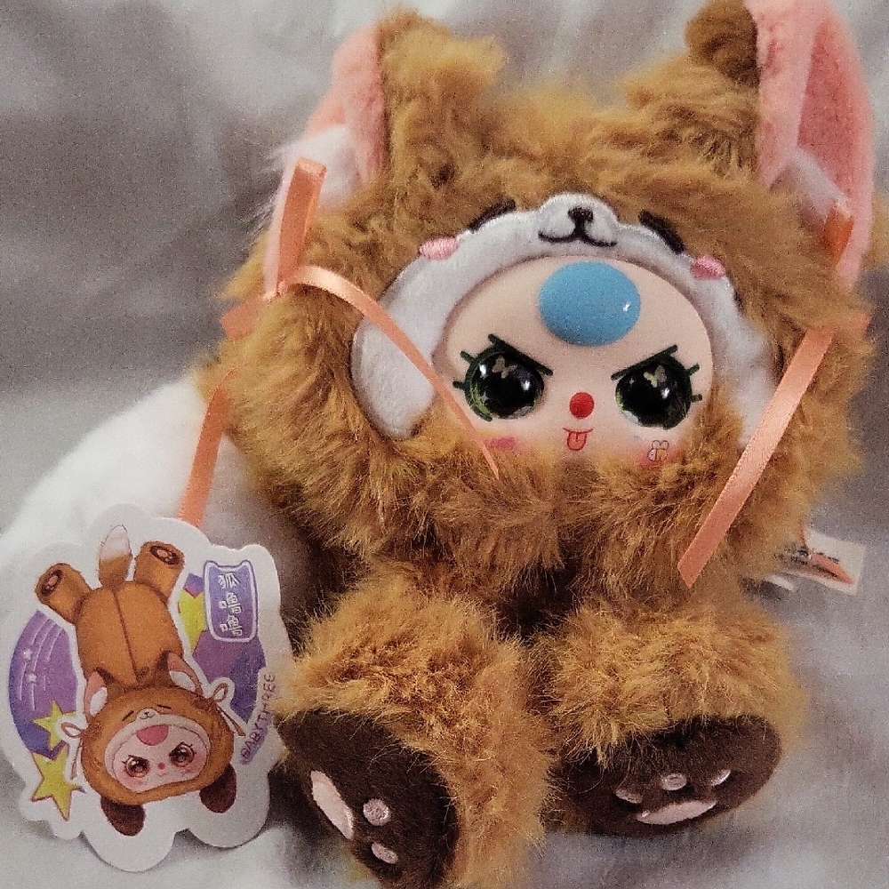 Baby Three Cute Brown Fox Plush Cosmetic/Pencil bag